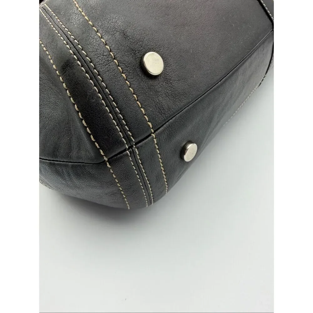 Coach Soho Black Glove Leather Flap Satchel Shoulder Bag Contrast Stitch